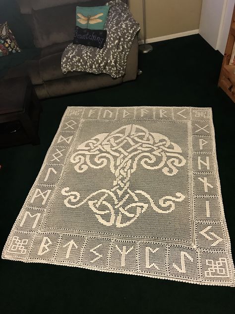 Crochet Runes Free Pattern, Pagan Crochet Patterns, Norse Crochet Patterns, Norse Crochet, Viking Crochet, Crochet Tarot, Crochet Needlework, Elder Futhark Runes, Futhark Runes