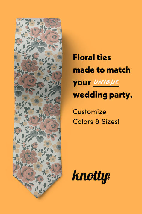 A floral necktie radiates charm and confidence. Choose from a bouquet of customizable floral neckties to suit any season or style. Modern design, meticulous craftsmanship, and responsible manufacturing mean these floral ties are never garden variety. Mens Wedding Attire Fall, Floral Ties Groomsmen, Floral Ties, Mens Wedding Attire, Floral Necktie, Flower Tie, Wedding Theme Colors, Wedding Ties, Wedding Wishes