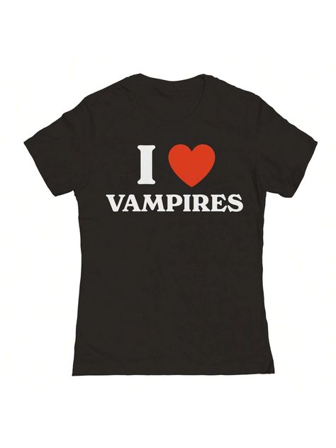 Nearly There I Heart Vampires Graphic Ladies Cotton T-ShirtI discovered amazing products on SHEIN.com, come check them out! I Heart Vampires, Heart Letter, Geometric Heart, Graphic Shirt, Black Casual, Amazing Products, Graphic Shirts, Cotton T Shirt, All Fashion