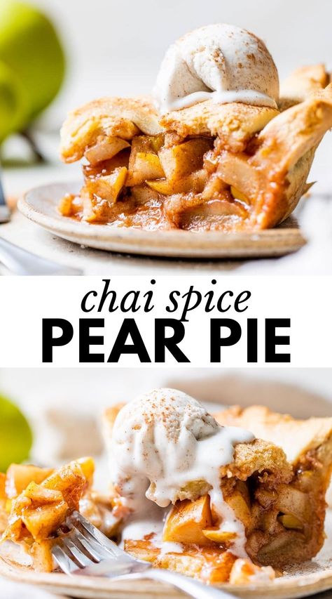 Pear Pie Recipe, Holiday Pies Recipes, Paleo Pie, Pear Dessert Recipes, Vegan Bakes, Flakey Pie Crust, Holiday Pie, Vegan Pie Crust, Chai Spices