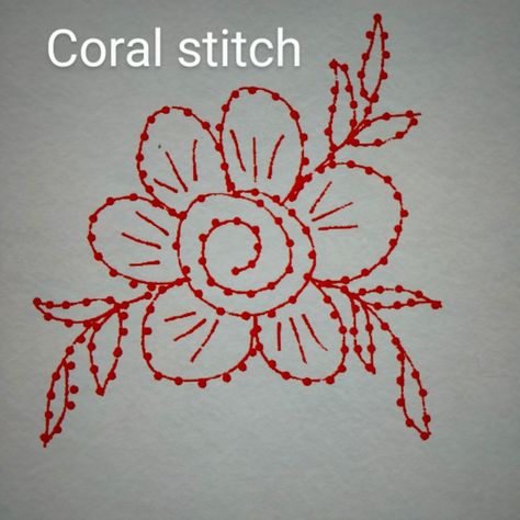 Coral stitch looks like a knot and is used for outline work in hand embroidery designs. Thicker the thread more prominent is the stitch. Coral Stitch Embroidery Design, Coral Stitch Embroidery, Coral Stitch, Coral Embroidery, Stitch Embroidery Design, Clay Fairy, Clay Fairy House, Clay Fairies, Running Stitch