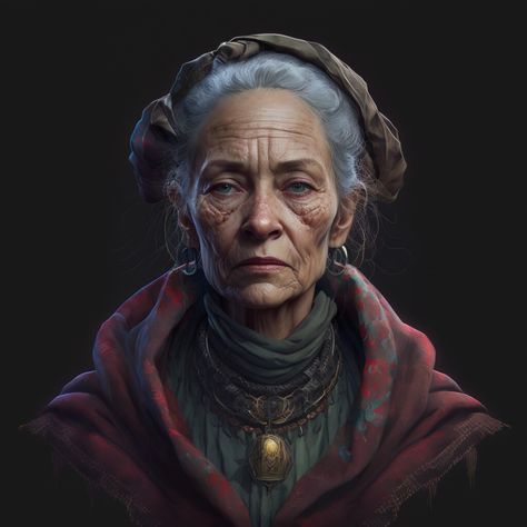 Old Woman Digital Art, Old Woman Concept Art, Elderly Woman Character Design, Sweet Old Lady Character Design, Old Lady Character Art, Old Woman Character Art, Older Female Character Inspiration, Middle Aged Woman Character Design, Old Lady Character Design