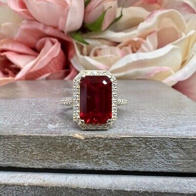 Find many great new & used options and get the best deals for Real Lab Created Red Ruby Diamond 4.95 Ct Halo Wedding Ring 14k Yellow Gold at the best online prices at eBay! Free delivery for many products! Luxury Vintage Engagement Rings, Ruby Ring Vintage Gold, Halo Ruby Engagement Ring, Ruby Emerald Cut Engagement Ring, Ruby Ring With Diamonds, Big Ruby Ring, Emerald Cut Ruby Engagement Ring, Elongated Emerald Engagement Ring, Ruby Engagement Ring Gold