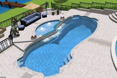 Rio Grande Fiberglass Pool Tanning Ledge Grecian Pool, House Pool Ideas, Tanning Ledge Pool, Small Inground Pool, Inground Pool Ideas, Inground Pool Designs, Pool Tanning, Pond Pool, Pools And Hot Tubs