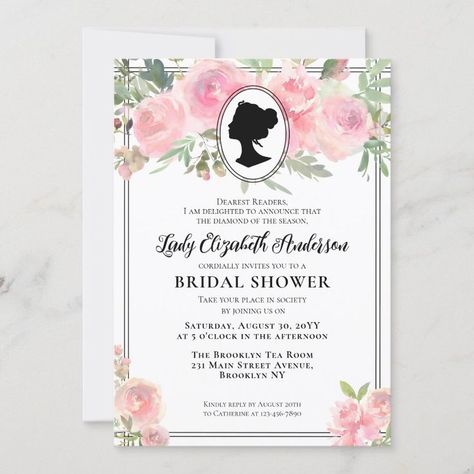 Best Bridgerton Bridal Shower Ideas - Green In May Bridgerton Bridal Shower Invitations, Tea Bridal Shower Invitations, Bridgerton Inspired, Gray Wedding, Elegant Bridal Shower, Bridal Ideas, Bridal Shower Tea, Blue Florals, Floral Bridal Shower Invitations