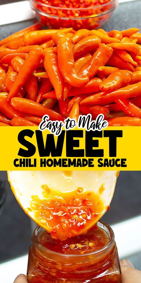 DIY enthusiasts, rejoice! Homemade Sweet Chili Pepper Sauce is the ultimate homemade condiment. Customize the spice level and enjoy it on everything from fries to grilled meats. Chili Sauce Recipe Easy, Chili Sauce Recipe Canning, Thai Sweet Chili Sauce Recipe, Sweet Chili Garlic Sauce, Chili Homemade, Sweet Chilli Sauce Recipe, Sweet Red Chili Sauce, Homemade Sweet Chili Sauce, Chili Pepper Sauce