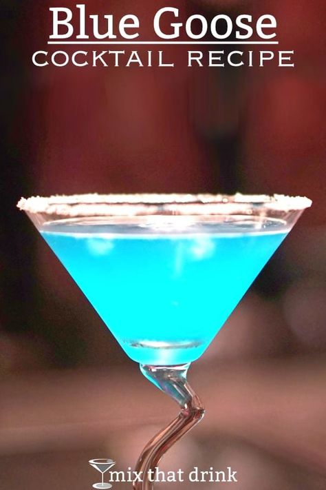 The Blue Goose cocktail is gorgeous, and it tastes like lime and tropical fruit with hints of something flowery. It's a unique flavor that will surprise you. Grey Goose Drinks, Hpnotiq Drinks, Bridal Shower Drinks, Cocktail Party Drinks, New Year's Drinks, Easy Mixed Drinks, Grey Goose Vodka, Vodka Cocktails Recipes, Cocktail Ideas