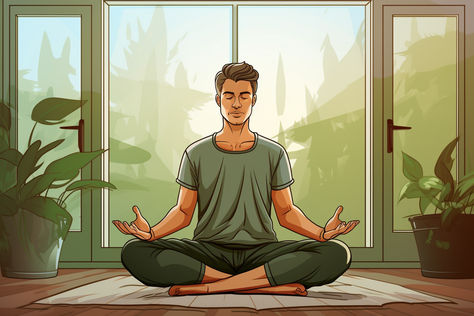 man basic cartoon style man meditating by Frank Thomas, stillness, powerful, vector Man Meditating Drawing, Meditation Cartoon, Meditation Vector, Man Meditating, Cubicle Wall, Frank Thomas, Yoga Poster, Wall Designs, Cubicle