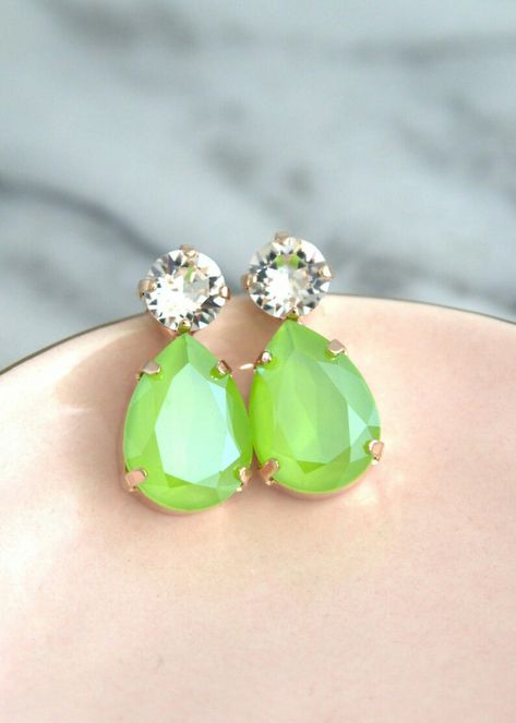 Neon Green Earrings, Lime Wedding, Green Stud Earrings, Dressy Earrings, Bridesmaids Earrings, Bridal Earrings Drop, Chartreuse Green, Swarovski Crystal Jewelry, Green Jewelry