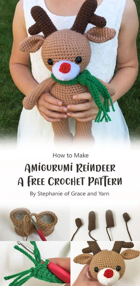 This free crochet pattern for an adorable reindeer amigurumi is sure to be a hit with the whole family! Amigurumi Reindeer, Crochet Deer, Beginner Knitting, Beginner Crochet, Holiday Crochet, Christmas Crochet Patterns, Crochet Patterns For Beginners, Crochet Toys Patterns, Crochet For Beginners