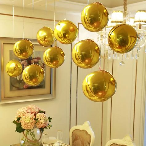 Golden Ball Foil Balloons, New Year Decor, Wedding Decor, Birthday Decor, Anniversary Decor, Graduation Decor, Holiday Decor, Celebration Decor, Indoor Decor, Party Decor Supplies - Temu Gold Theme Party Decorations, Gold Theme Party, Floating Decorations, Birthday Party Venues, New Years Dinner, New Year's Party Decorations, Birthday Party Set, Round Balloons, Gold Theme