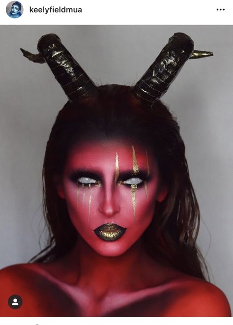 Womens Devil Makeup, Lilith Makeup Halloween, Demon Girl Costume, Evil Makeup Looks, Red Demon Makeup, Demon Make Up, Lucifer Makeup, Demon Makeup Female, She Devil Makeup