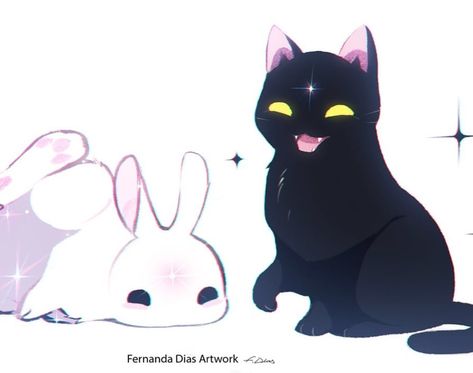 Cat And Bunny Drawing, Fernanda Dias Art, Witch Bunny Fernanda Dias, Ruan And Lorena, Witch Bunny Ruan X Lorena, Magic Animation, Witch Bunny Ruan, Bunny Witch, Witch Bunny