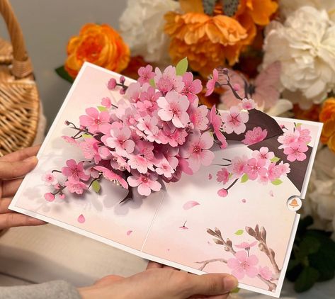 Cherry Blossom Flower Pop Up Card For Her – Giftlab Australia 782 Cherry Blossom Card, Diy Pop Up Book, Heart Pop Up Card, Pop Up Flower Cards, Birthday Gift Card, Card Valentines Day, Greeting Card Birthday, 18th Birthday Cards, Paper Pop