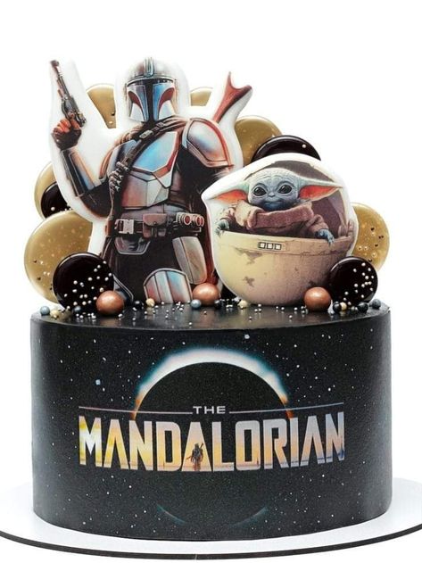 The Mandalorian Cake Ideas, Mandalorian Birthday Cake, Star Wars Birthday Ideas, Mandalorian Cake, Grogu Birthday, Mandalorian Party, Mandalorian Birthday, Star Wars Theme Birthday, Yoda Birthday