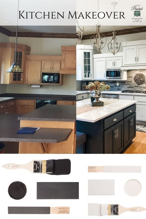 Learn how to transform your kitchen with a little bit of Fusion Mineral Paint and whole lot of imagination. Kitchen Cabinets Before And After, Fusion Kitchen, Painted Vanity Bathroom, Best Kitchen Colors, Kitchen Cupboards Paint, Painting Bathroom Cabinets, Painting Countertops, Fusion Paint, Green Kitchen Cabinets