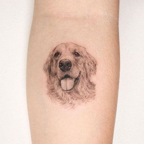 Teddy Tattoo, Labrador Tattoo, Ozzy Tattoo, Golden Retriever Tattoo, Golden Retriever Portrait, Pet Tattoo Ideas, Tatoo Dog, Dog Portrait Tattoo, Pug Tattoo