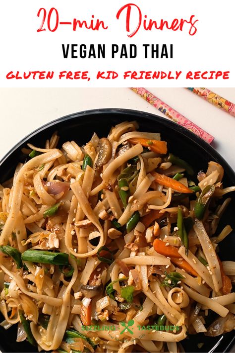 Vegan Pad Thai | Gluten Free, Vegan | 30 min Easy Dinner Recipes Gluten Free Pad Thai Recipe, Pad Thai Gluten Free, Vegan Pad Thai Recipe, Gluten Free Pad Thai, Vegan Pad Thai, Pad Thai Recipe, Thai Recipe, Chaat Recipe, Global Cuisine