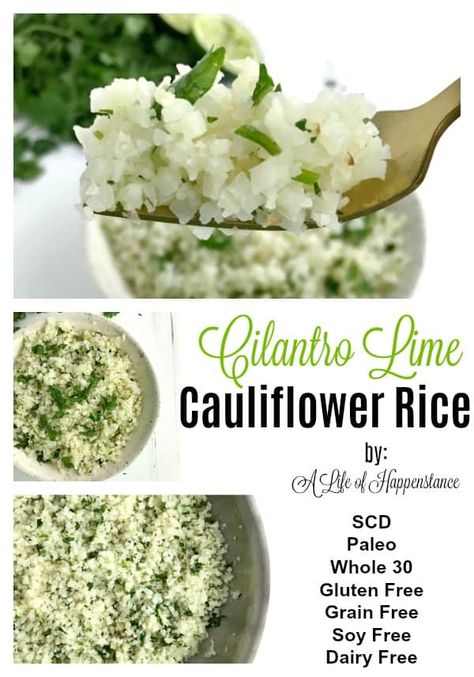 This cilantro lime cauliflower rice recipe is a healthy, low carb alternative to traditional rice. It cooks in less than 10 minutes and has a light, fresh flavor. The recipe follows the specific carbohydrate diet (SCD), Paleo, low calorie, and Whole30. It's gluten free, grain free, dairy free, soy free, and added sugar free. Keto Supper, Paleo Veggies, Lime Cauliflower Rice, Whole30 Vegan, Cilantro Lime Cauliflower Rice, Keto Side, Plant Paradox, Dish Ideas, Low Carb Vegan