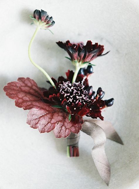 Flower Corsage Wedding, Burgundy Boutonniere, Studio Mondine, Fall Boutonnieres, Flower Arragement, Bridal Updos, Octopus Decor, Button Holes Wedding, Bridal Hair Inspiration