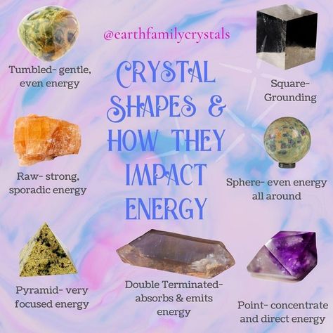 EarthFamilyCrystals.com shared a photo on Instagram: “Various Crystal Shapes & Their Meanings! 💎🔮💎” • See 7,462 photos and videos on their profile. Gemstones Chart, Crystal Seashells, Crystal Healing Chart, Rocks Crystals, Crystal Uses, Charge Crystals, Crystal Guide, Spiritual Crystals, Crystal Therapy