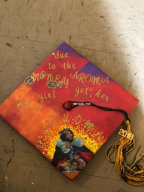 A J.Cole Graduation Cap based on his song Kevin Heart on the KOD álbum #jcole #dreamville #graduation #graduationcap #graduationcapdesigns #graduation J Cole Graduation Cap, Grad Caps Ideas, Graduation Cap Designs College, Allow Me To Reintroduce Myself, Funny Graduation Caps, Grad Hats, Reintroduce Myself, Caps Ideas, Graduation Images