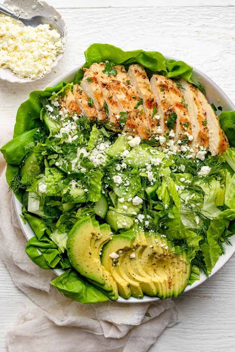 Green Goddess Salad {With Grilled Chicken} - FeelGoodFoodie Green Salad Recipes Healthy, Green Goddess Salad Recipe, Green Goddess Salad, Goddess Salad, Salad With Grilled Chicken, Healthy Bowls Recipes, Green Salad Recipes, Healthy Bowls, Healthy Summer Recipes