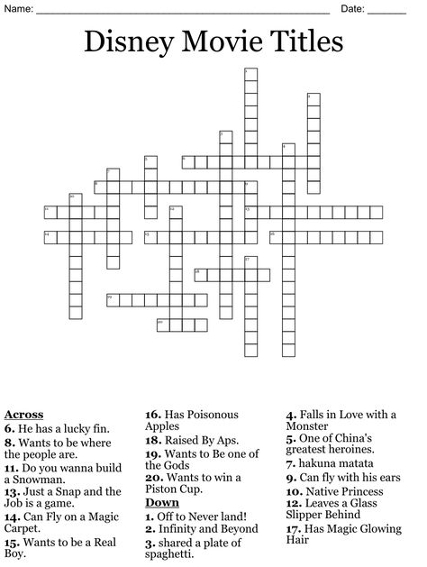 Disney Word Search Free Printable, Disney Crossword Puzzles Printable, Disney Worksheets Printables, Disney Crossword Puzzles, Disney Worksheets, Fun Crossword Puzzles, Cross Word Puzzles, Crossword Puzzles For Adults, Crosswords For Kids