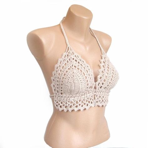 Top In Pizzo, Nude Tops, Cheap Swimwear, Swim Bra, Crochet Bra, Bra For Women, Lace Halter Bralette, Summer Festivals, Crochet Triangle