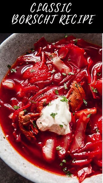 Classic Borscht Recipe Classic Borscht Recipe, Ukrainian Borscht, Root Vegetable Gratin, Cabbage Potatoes, Borscht Recipe, Borscht Soup, Kitchen Favorites, Potatoes And Carrots, Beet Soup