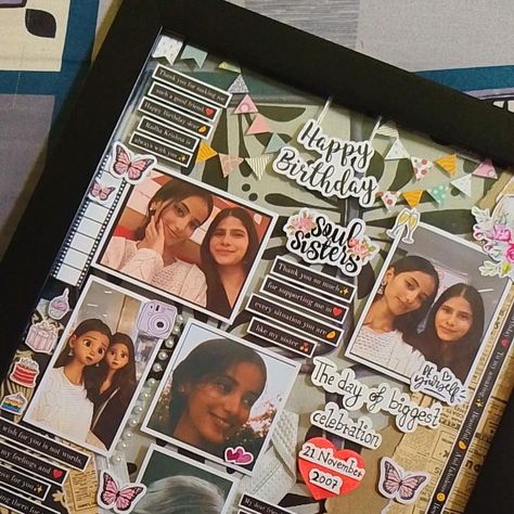 “Let’s frame your joy and happiness” - with these beautiful glass and acrylic frames😍💖 FOLLOW @grafters.choice for more #photoframe #acrylicframe #glassframes #handmade #aesthetics #giftideas #instagood #fyp #smallbusiness #woodenframes #collage #giftshop Happy Birthday Collage Frame, Deep Frame Box Ideas, Frame Ideas For Best Friends, Aesthetic Birthday Frame, Collage Photo Frame Ideas Handmade, Photo Frame Diy Handmade, Photo Frame Collage Ideas, Birthday Photo Frame Ideas, Birthday Frame Aesthetic