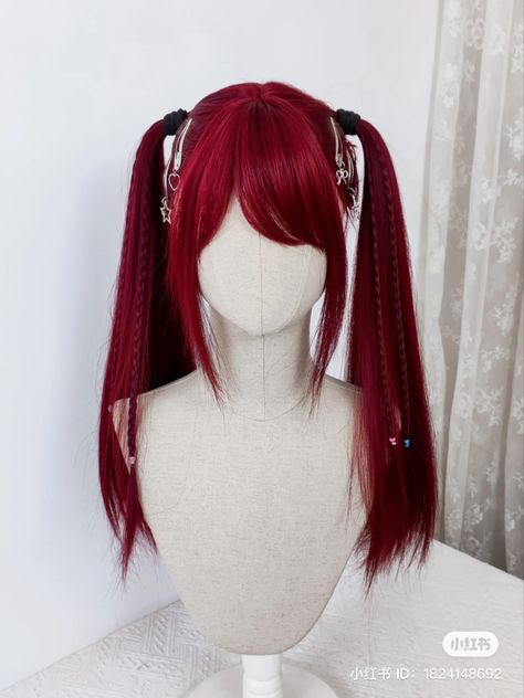 Red And White Hair Aesthetic, Hiar Stail, Red Wig Aesthetic, Long Red Wig, Long Cosplay Wig, Pelo Color Vino, Cute Cosplay Wigs & Hair Extensions, Red Cosplay Wig, Cosplay Hair