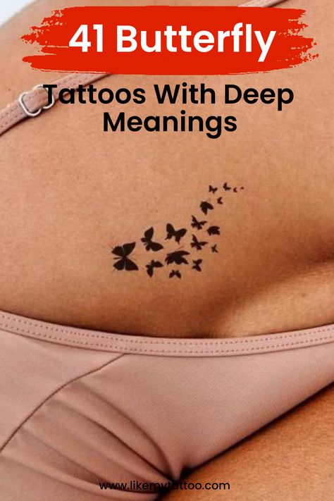 Butterflies aren't just pretty - they have meaning! Discover the stories behind elegant butterfly tattoos. Click the title to learn more! Tattoos With Deep Meaning Butterfly, Tiny Tattoos Angel Wings, Butterfly Breathe Tattoo, Meaningful Tattoos For Lost Loved Ones Butterfly, Small Girly Tattoos With Meaning, Small White Butterfly Tattoo, Butterfly Tattoo With Meaning, Butterfly Tatoos Woman, Sideways Butterfly Tattoo