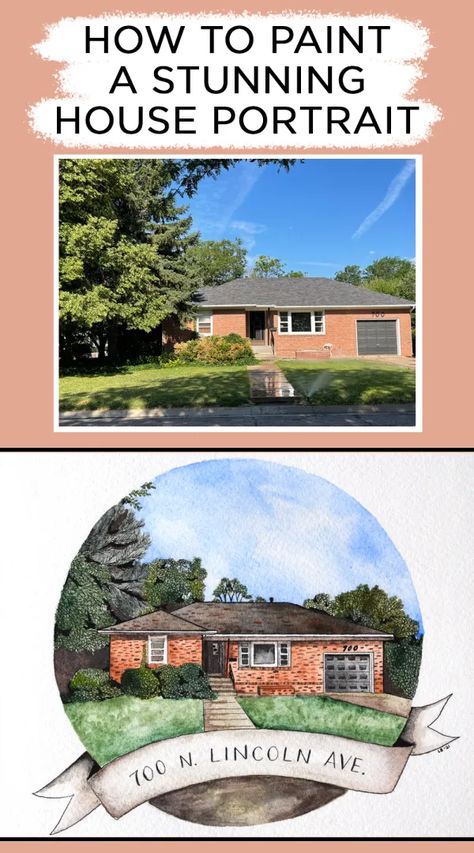 Stunning Watercolor House Portrait Tutorial – The Postman's Knock Draw House Architecture, Watercolor House Portrait Tutorial, Draw Buildings Tutorials, Watercolor Paintings Of Houses, Watercolor Houses Illustration, Watercolor House Painting Tutorial, Watercolor House Painting Simple, Acrylic House Painting, Building Watercolor Painting