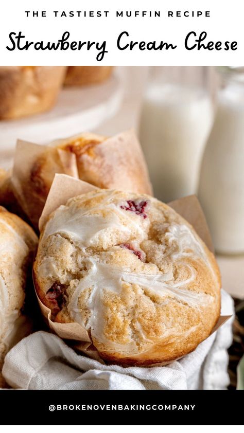 These Strawberry Cream Cheese Muffins are the perfect Spring Sunday morning breakfast, mid-morning snack, or a delicious dessert made with fresh, juicy strawberries and a slight tang from the cream cheese in the batter. They would be a great addition to your Mother's Day brunch or a picnic in the park! Strawberry Cream Cheese Muffins Recipe, Homemade Strawberry Muffins, Strawberry Cream Cheese Muffins, Strawberry Cheesecake Muffins, Muffins With Cream Cheese, Sunday Morning Breakfast, Cheesecake Muffins, Strawberry Muffins, Cream Cheese Muffins