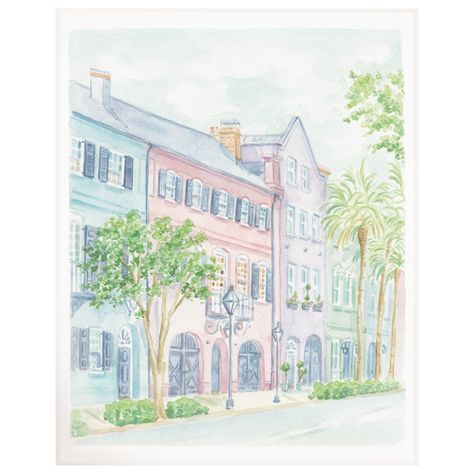 Rainbow Row Charleston, Sticker Frame, Charleston Art, Rainbow Row, Hand Painted Wall Art, Hand Painted Walls, Watercolor Art Prints, Watercolor Artist, Watercolor Print