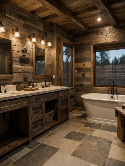 Garage Bathrooms, Modern Farmhouse Bathroom Ideas, Eclectic Bathroom Design, Industrial Bathroom Decor, Coastal Bathroom Design, Fall Bathroom Decor, Modern Fixtures, Vintage Tiles, Cabin Bathrooms