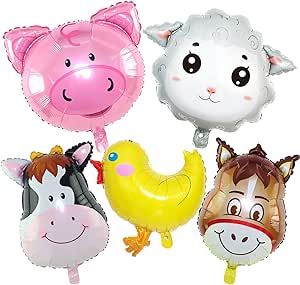 5 PCS Farm Animal Balloons, Farm Birthday Party Decorations Cow Donkey Sheep Pig Chicken Foil Mylar Birthday Balloons for Wedding Baby Shower Farm Party Supplies Farm Animal Balloons, Pig Balloon, Horse Balloons, Animal Balloons, Animal Theme Birthday, Cow Baby Showers, Balloon Birthday Party, Farm Animals Theme, Animal Cutouts