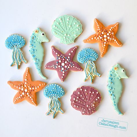 Sea Theme Cookies, Sea Turtle Cookies Decorated, Sea Creature Baby Shower Ideas, Sea Creature Cookies, Sea Cookies Decorated, Gender Cookies, Sea Turtle Cookies, Ocean Cookies, Starfish Cookies