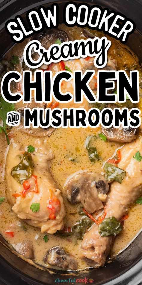 Slow Cooker Chicken Mushroom, Chicken Mushroom Soup Recipe, Creamy Chicken And Mushrooms, Crock Pot Creamy Chicken, Mushroom Slow Cooker, Creamy Chicken Dinner, Stew Dinner, Crockpot Chicken Thighs, Chicken And Mushrooms