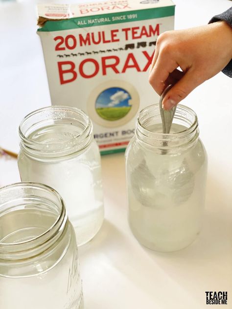 Growing Borax Crystals on Pipe Cleaners - Teach Beside Me Clear Glue Slime Recipe, Glue Slime Recipe, Diy Crystal Crafts, Slime Recipe Kids, Chemistry For Kids, Borax Crystals, Clear Glue Slime, Glue Slime, Growing Crystals