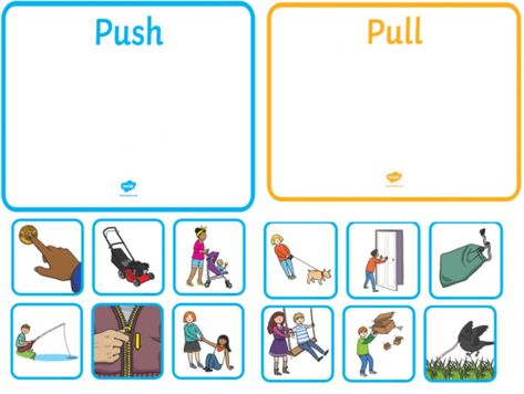 Push And Pull Activities Kindergarten Science Experiments, Push And Pull Activities For Preschool, Push And Pull Kindergarten, Push And Pull Worksheets, Push And Pull Activities, Kindergarten Science Experiments, Newton's Laws Of Motion, Clock Worksheets, Science Experiments Kids Elementary