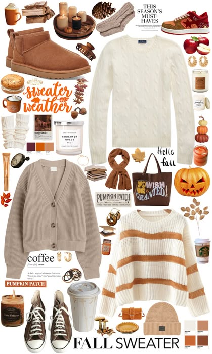 Cute Fall Outfits For Bitmoji, Aesthetic Fall Sweaters, Fall Inso Outfit, Collage Winter Outfits, Sweater Weather Outfits Aesthetic, Fall Sweater Outfit Ideas, Cute Halloween Outfits For School, Outfit Ideas Layout Fall, Fall Outfit Board