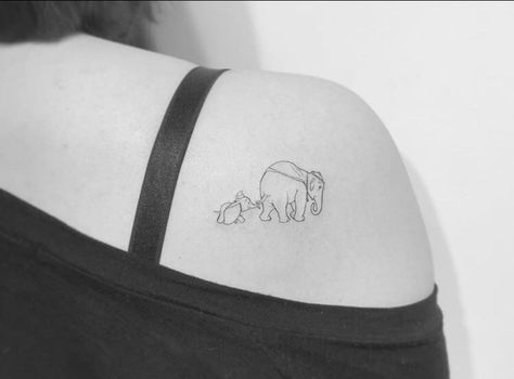 Heffalump Tattoo, Disney Dumbo Tattoo, Dumbo Tattoo, Cartoon Line Art, Playground Tattoo, Minimalist Cartoon, Basic Tattoos, Matching Sister Tattoos, Cute Tiny Tattoos