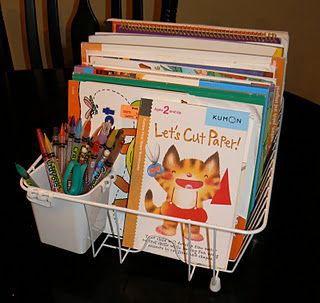 Great idea!!  Miss will have this on her desk once I locate the dish rack in the garage sale items!! Crayon Crafts, Dish Rack, Mia 3, Book Organization, Book Storage, Organization Kids, Colouring Books, Classroom Organization, Kids' Room