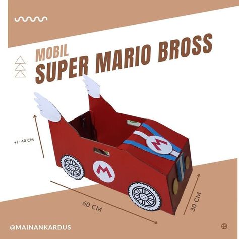 Mario Kart Wagon Costume, Diy Cardboard Mario Kart, Mario Cardboard Box Car, Mario Cart Out Of Cardboard, How To Make A Mario Kart Out Of Cardboard, Mario Cart Box Car, Cardboard Cars Diy, Mario Kart Box Car Diy, Mario Kart Trunk Or Treat Ideas For Cars