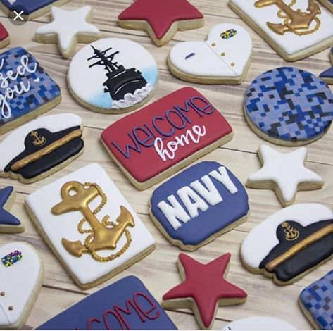 Navy Cookies United States, Navy Retirement Cookies, Us Navy Cookies, Navy Cookies, Navy Retirement Gifts, Retirement Cookies, Navy Cake, Navy Cakes, Navy Retirement