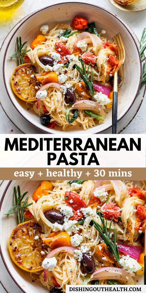 Mediterranean Pasta With Chicken, Healthy Mediterranean Pasta Recipes, Best Healthy Pasta Recipes, Medditeranean Pasta, Mediterranean Diet Spaghetti, Mederteranian Recipe, Mediterranean Pasta Dishes, Mediterranean Pasta Dinner, Mediterranean Diet Pasta Recipes