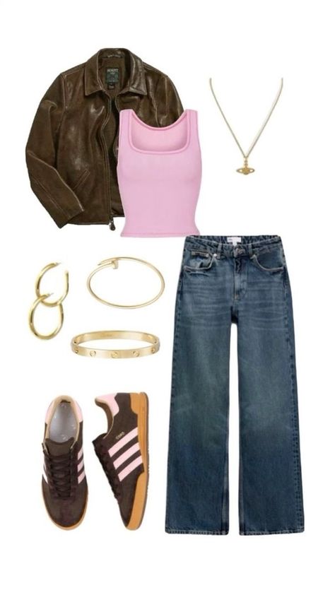 Brown And Pink Outfit Ideas, Pink And Brown Outfit Aesthetic, Pink Brown Outfit, Pink And Brown Outfit, Brown Outfit Aesthetic, Ahs Style, Jeans Pants Outfit, London Outfit, Brown And Pink