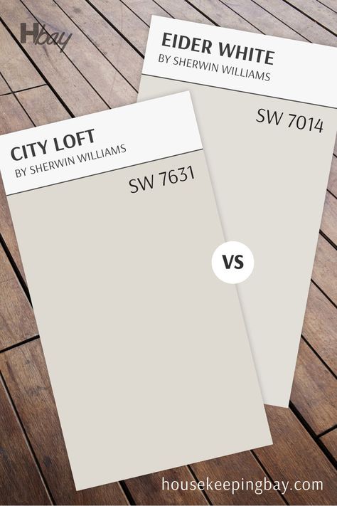 City Loft SW 7631 vs Eider White SW 7014 City Loft Paint Sherwin Williams, City Loft Coordinating Colors, Sw City Loft, City Loft Sw, Sherwin Williams City Loft, Eider White Sherwin Williams, City Loft Sherwin Williams, Light Yellow Paint, Eider White